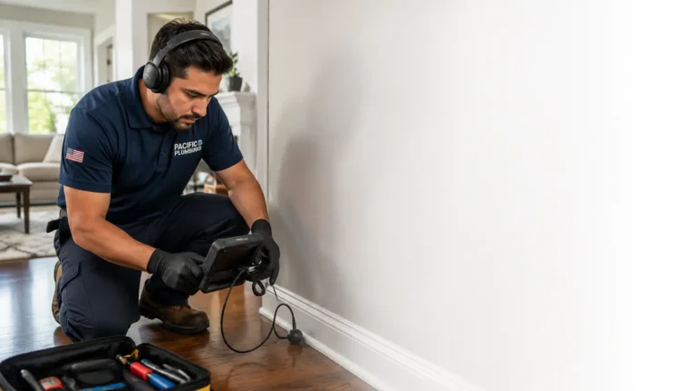 Technician performing professional leak detection in Pasadena CA inside a home